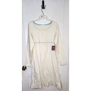 Fair Indigo Size XL Cream 100% Cotton Fleece Long Sleeve Dress Blue Trim